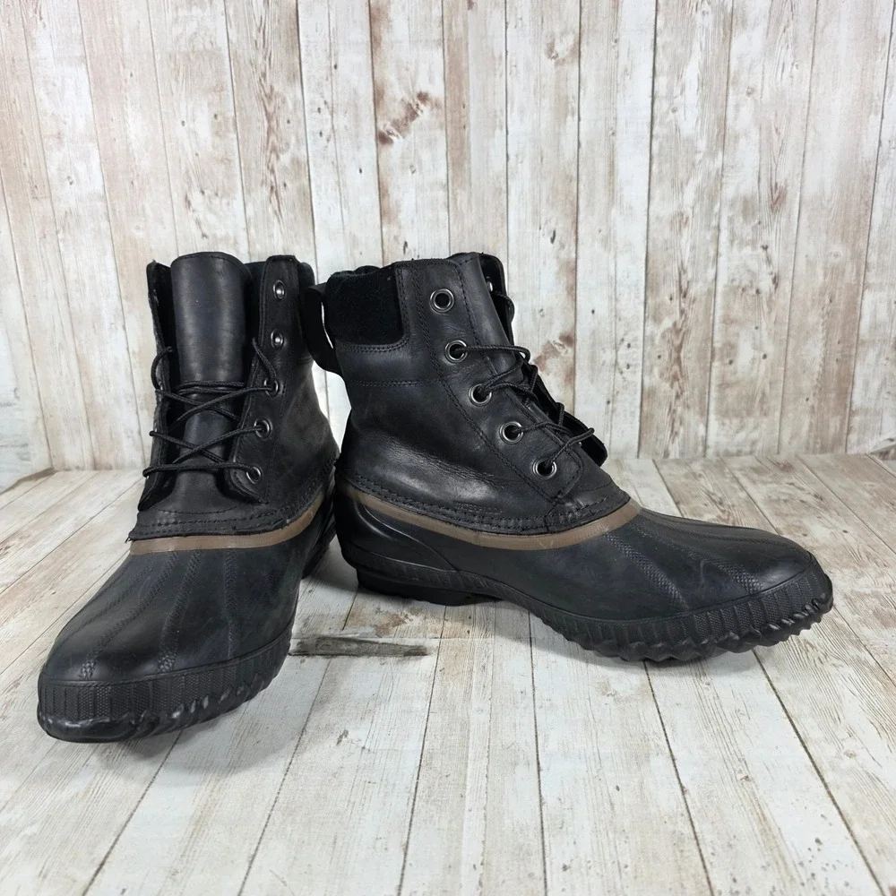 Sorel Men's Black Leather Lace Up Duck Winter‎ Snow Boots Waterproof Size 10